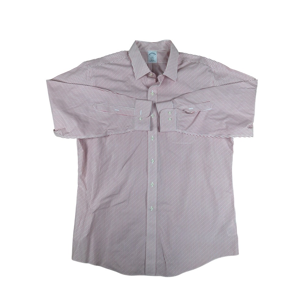 Brooks Brothers 1818 Regent Shirt Mens‎ 17-2/3 Red White Stripe Non-Iron Cotton
